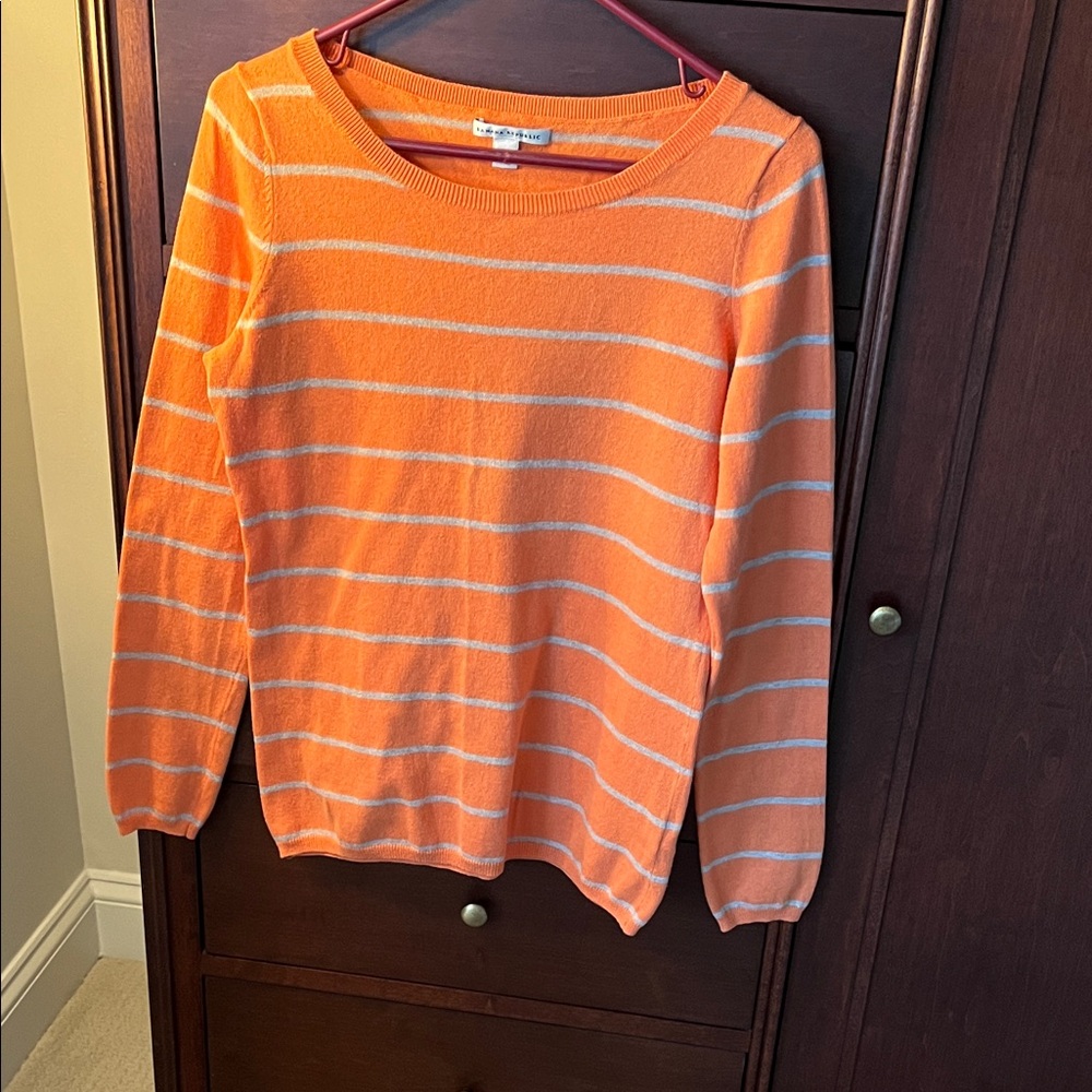 Banana Republic Orange & Tan Striped Scoop Neck Sweater